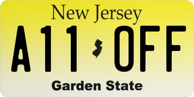 NJ license plate A11OFF