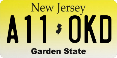 NJ license plate A11OKD