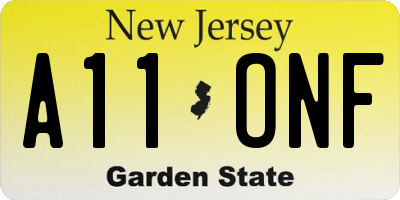 NJ license plate A11ONF