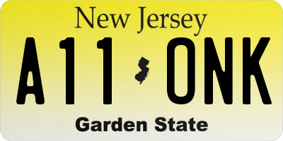 NJ license plate A11ONK