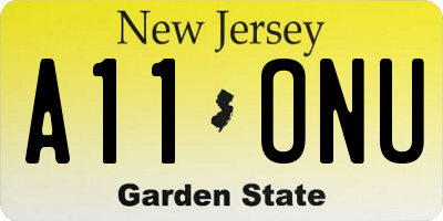 NJ license plate A11ONU