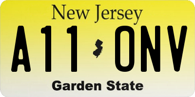 NJ license plate A11ONV