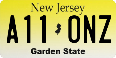 NJ license plate A11ONZ