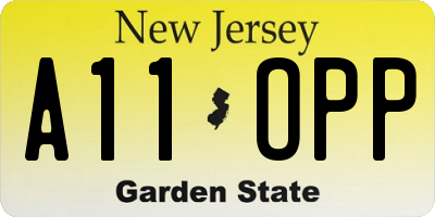 NJ license plate A11OPP