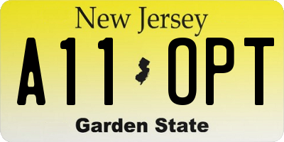 NJ license plate A11OPT