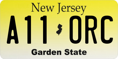 NJ license plate A11ORC