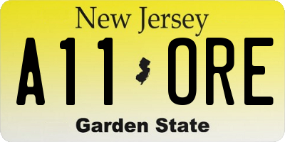 NJ license plate A11ORE
