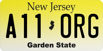 NJ license plate A11ORG