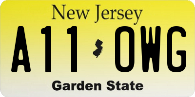 NJ license plate A11OWG