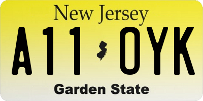 NJ license plate A11OYK