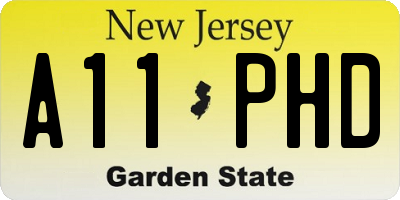 NJ license plate A11PHD
