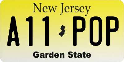 NJ license plate A11POP