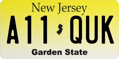 NJ license plate A11QUK