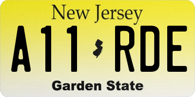 NJ license plate A11RDE