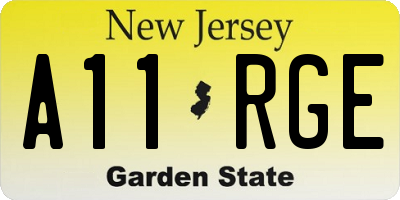 NJ license plate A11RGE