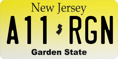 NJ license plate A11RGN