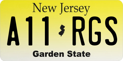 NJ license plate A11RGS