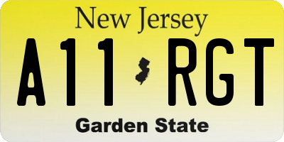 NJ license plate A11RGT
