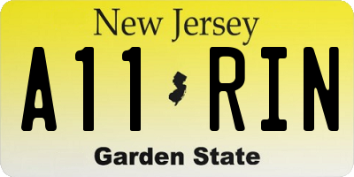 NJ license plate A11RIN