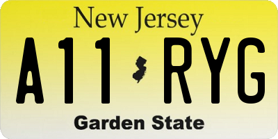 NJ license plate A11RYG