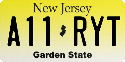 NJ license plate A11RYT