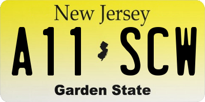 NJ license plate A11SCW