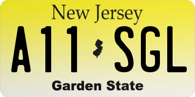 NJ license plate A11SGL