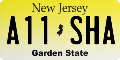 NJ license plate A11SHA