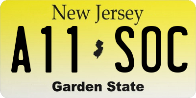 NJ license plate A11SOC