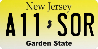 NJ license plate A11SOR