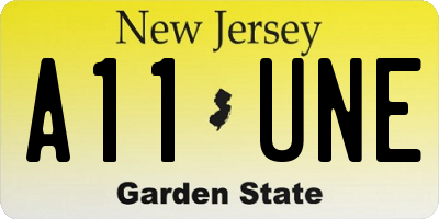 NJ license plate A11UNE