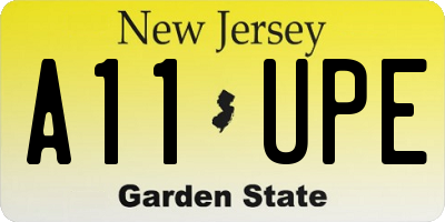 NJ license plate A11UPE