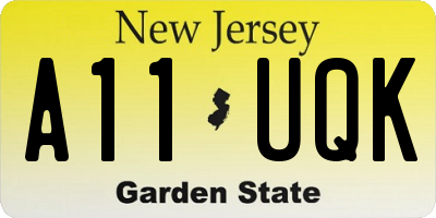 NJ license plate A11UQK