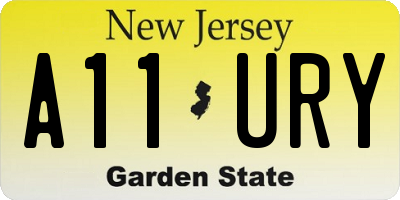 NJ license plate A11URY