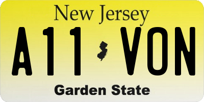 NJ license plate A11VON