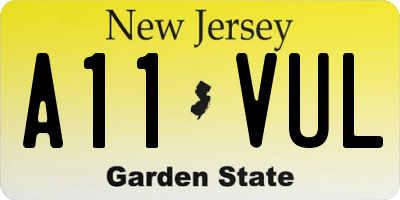 NJ license plate A11VUL