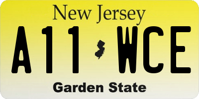 NJ license plate A11WCE