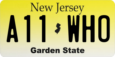 NJ license plate A11WHO