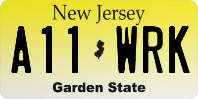 NJ license plate A11WRK