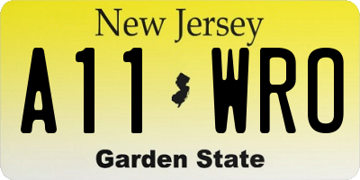 NJ license plate A11WRO