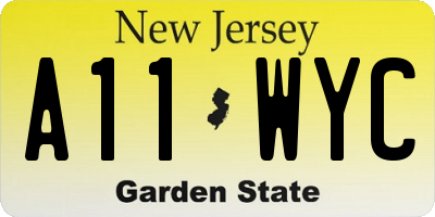 NJ license plate A11WYC