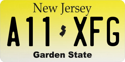 NJ license plate A11XFG
