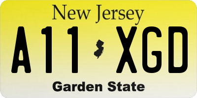 NJ license plate A11XGD