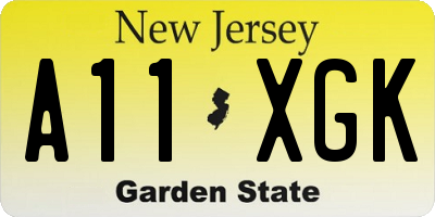 NJ license plate A11XGK