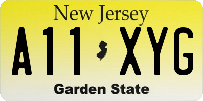 NJ license plate A11XYG