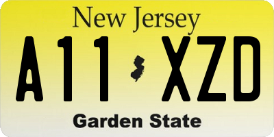 NJ license plate A11XZD