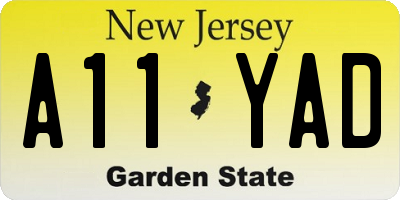 NJ license plate A11YAD