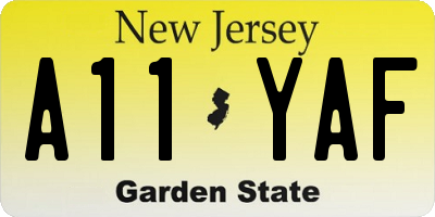 NJ license plate A11YAF