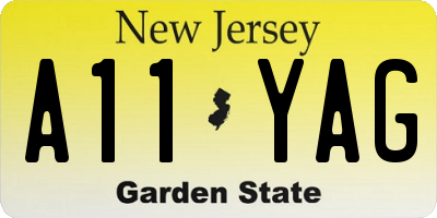 NJ license plate A11YAG