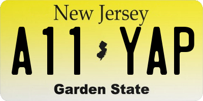 NJ license plate A11YAP